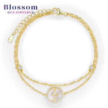 Blossom CS Jewelry Quality Hot Sterling Silver 925 Link Chain Charms 18k Gold Plated Cubic Zirconia Bracelet Women Jewelry