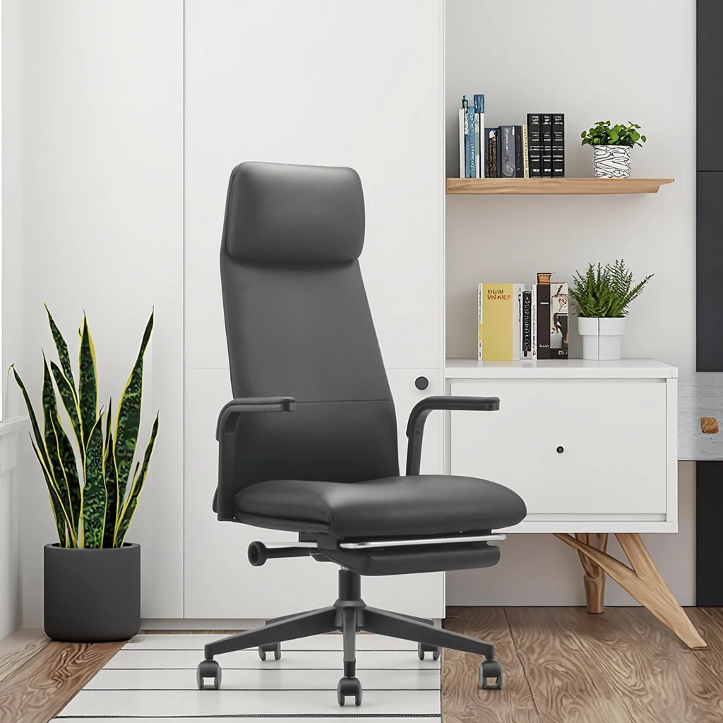 Modern Ergonomic Leather Executive Conference Chair with Adjustable Height and Metal Base 2