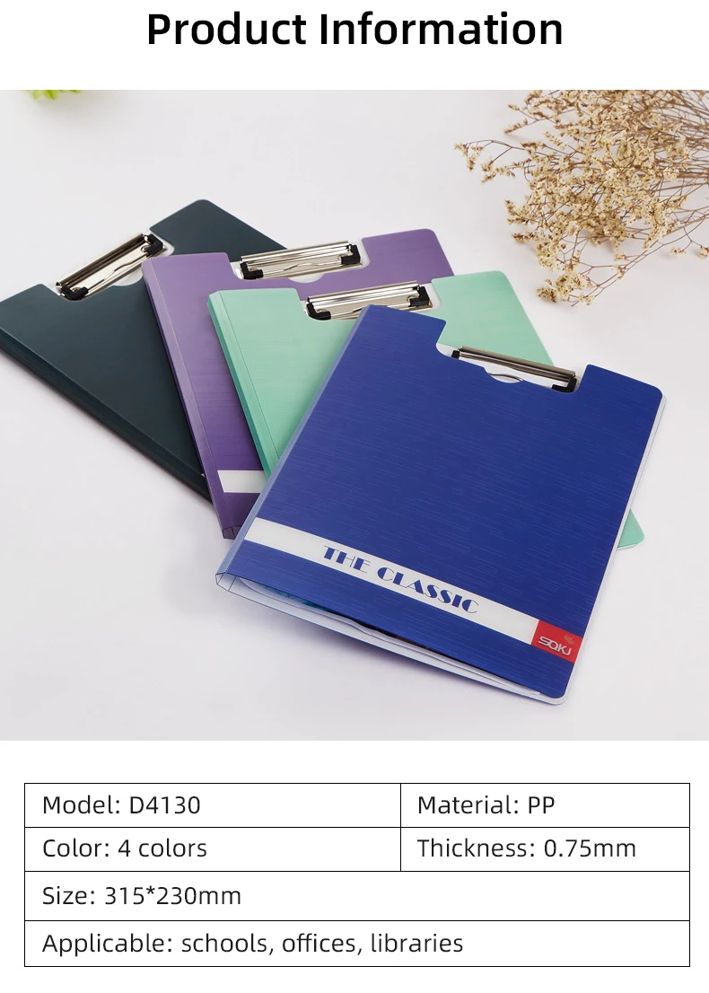 Custom Printed Logo Pp Clip Board A4 Folder Plastic Clipboard With