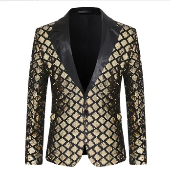 Men's disco costume sequin metallic slim blazer suit with set for disco party outfit Version Casual Stage Blazer Mens Coat