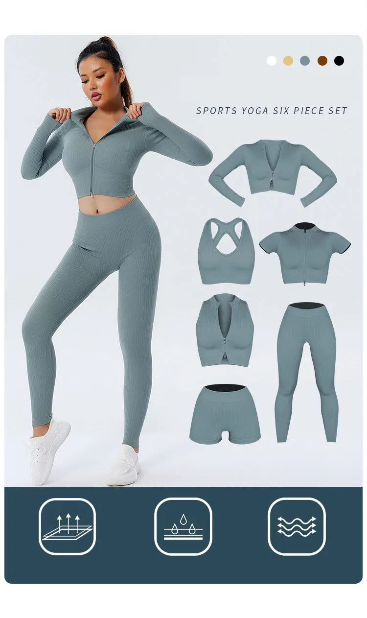 Woman Fitness Clothing Wholesale Yoga Suit 6 Pieces Set Seamless ...