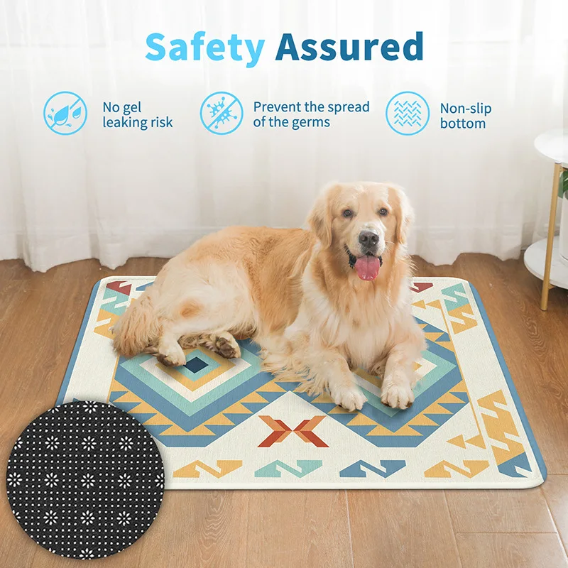 Bohemian Extra Large Self-Cooling Mat for Dogs Luxury Soft Washable Non-Toxic Summer Pet Indoor Bed Reusable Travel Pet Cooling