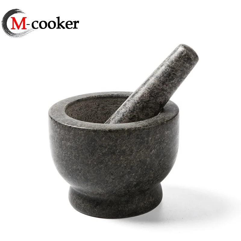 Manual Garlic Spice Press Pounder Kitchen Heavy Granite Pestle and Mortar Kit