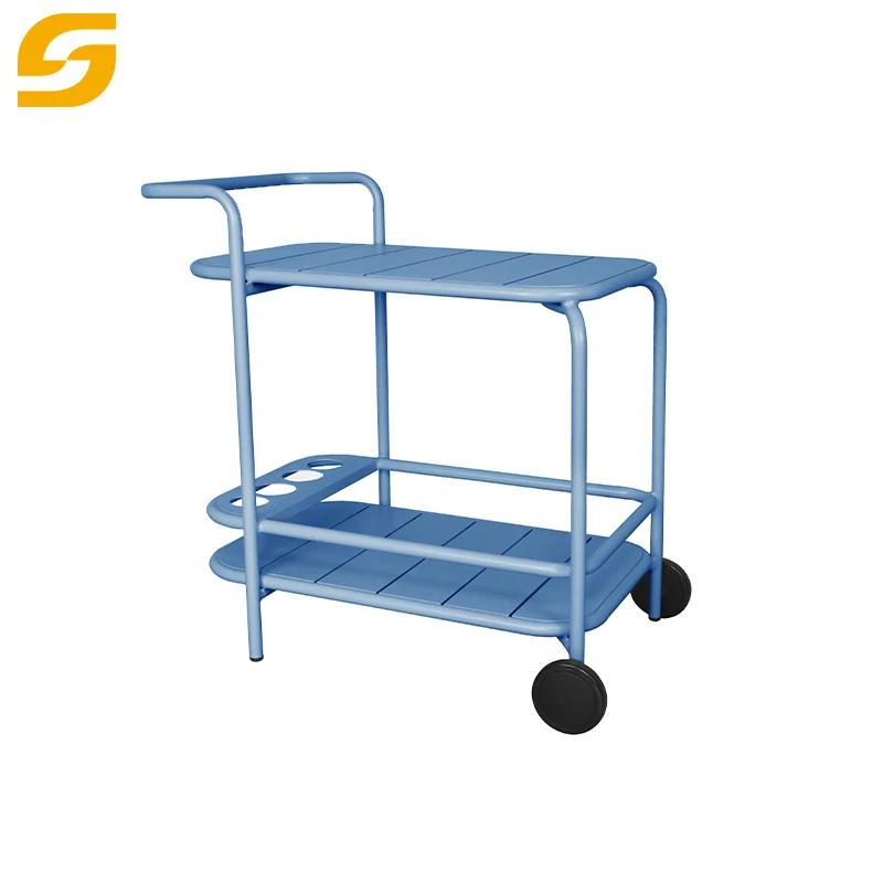 Indoor and Outdoor Modern Multi-Function Aluminum Trolley Cart Wheels Garden Patio Swimming Pool Party Rolling Storage Bar Cart