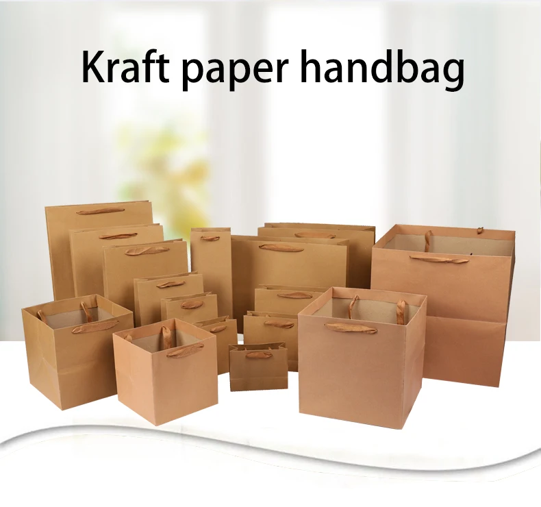 Eco-friendly recycled brown handle paper bags for food takeaway custom shopping gift craft packaging kraft paper bag with logo