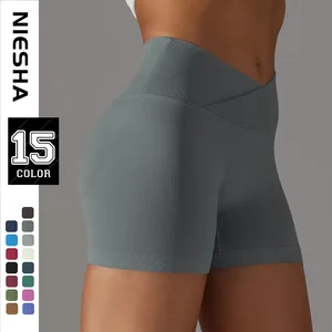 OEM New Cross Women's Seamless Yoga Pants High Elastic Hip-Lifting Fashion Shorts in Solid Colors