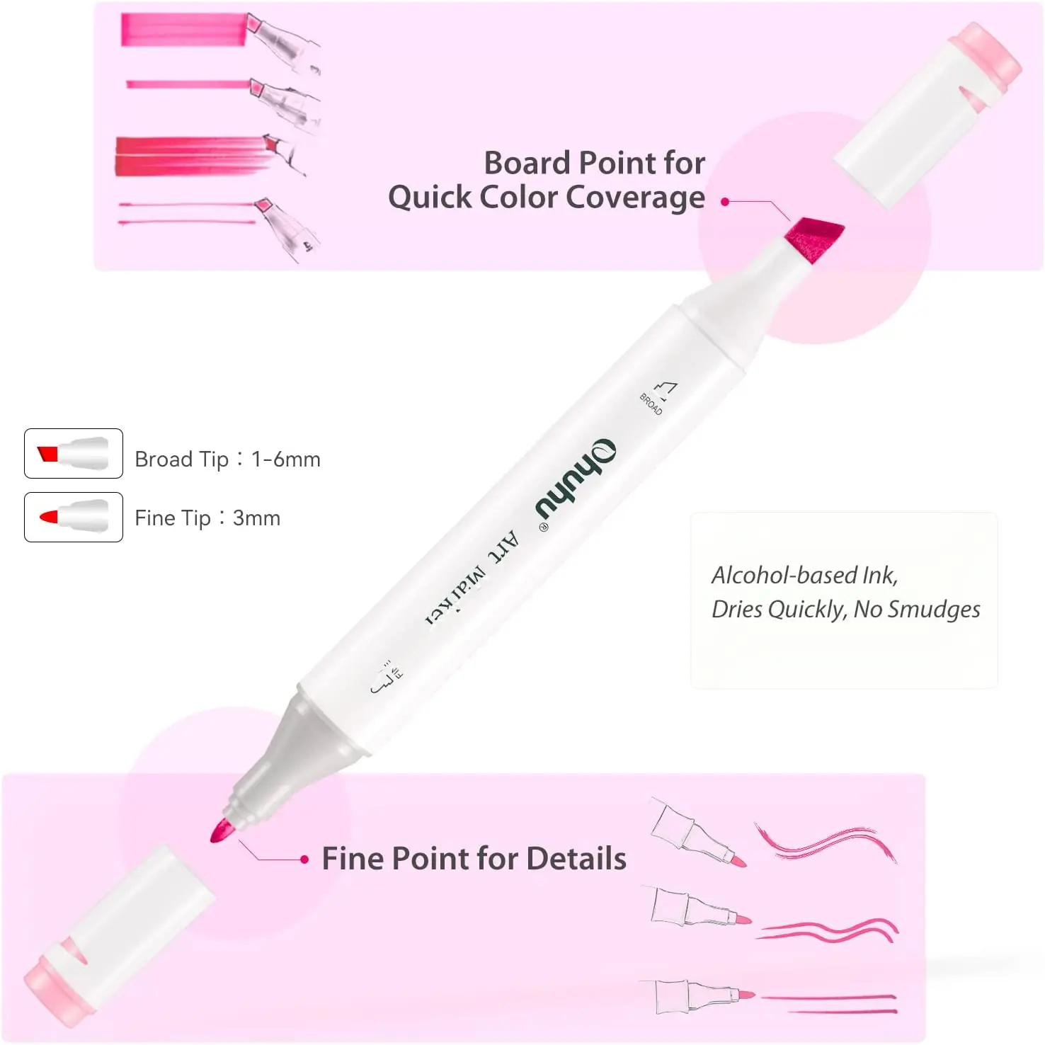 Ohuhu illustration Marker 216 Colors Brush Type With Blender Pen & Carrying  Case
