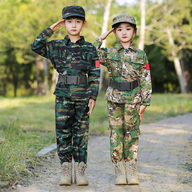 Boys And Girls Military Uniform Soldier Outfit Kids Army Costume ...