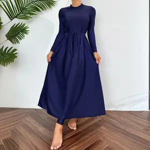 2026 New Muslim Women's 2 Piece Swimdress Set with Pants Quick Dry & Breathable Spandex/Polyester Beachwear Long Dress