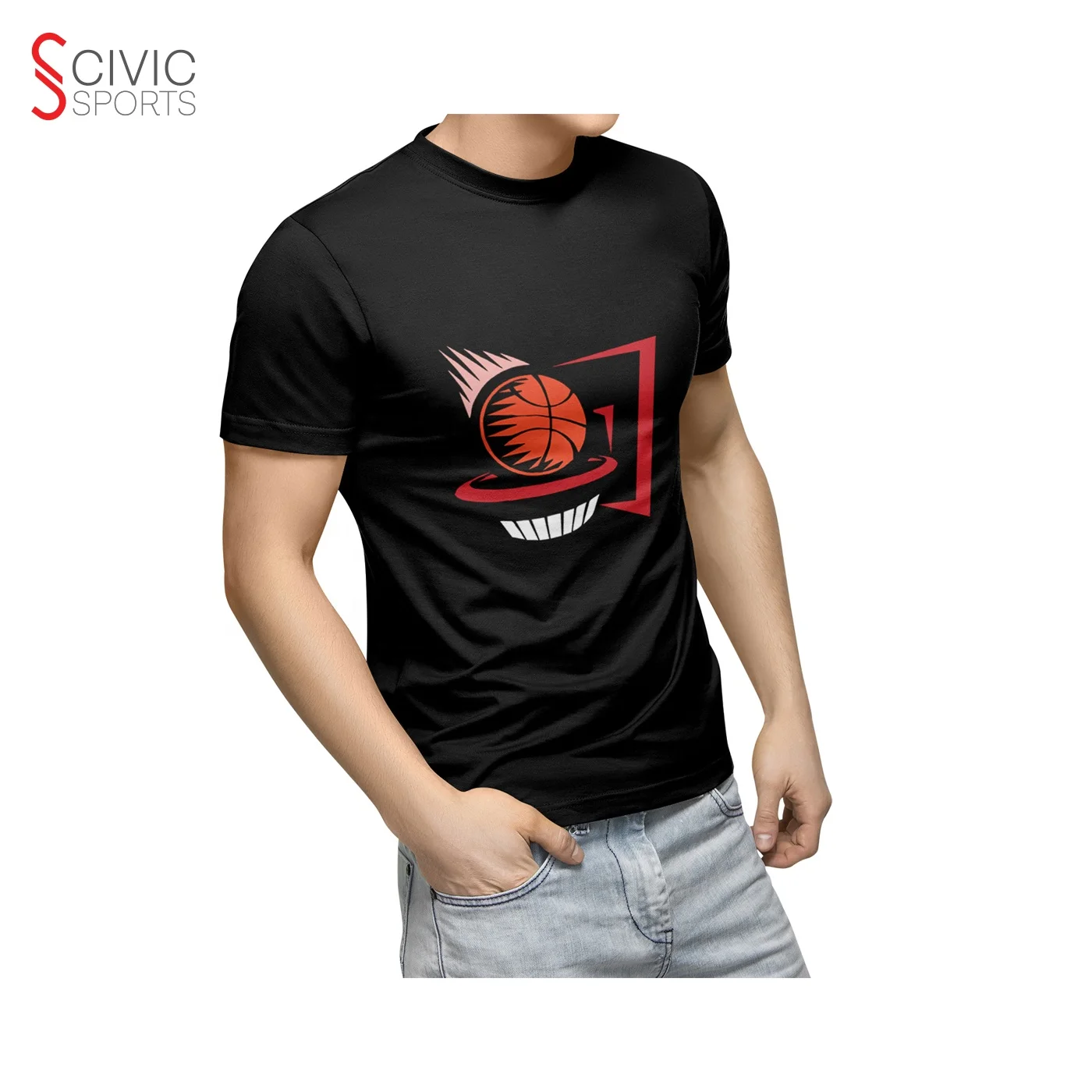 Cotton Men Plain Color Tee Shirt Black 