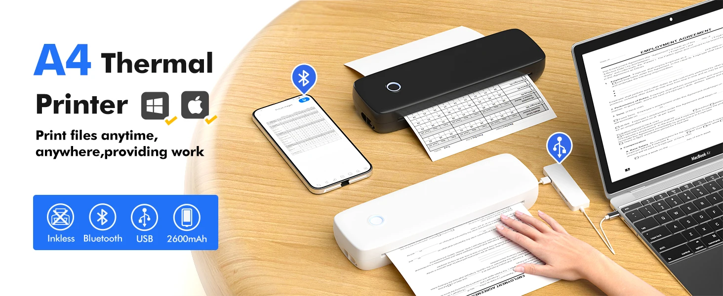 2023 Hot Selling Portable Thermal Printer A4 Paper Printing Mini A4 Label Printer Bluetooth Connect Wireless for A4 Pape details