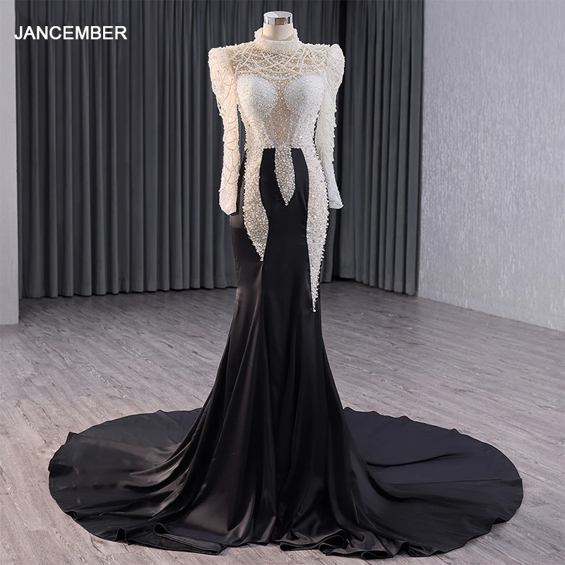 knee length dresses for ladies Sheath Off-The-Shoulder Long Sleeves Satin/Sequined Prom Dresses main image 0