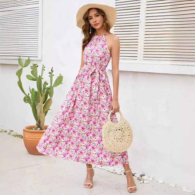 2024 Summer Sleeveless Printed Dress for Women New Style ODM OEM Design Woven Digital Printing Sweet Style Dress Europe America