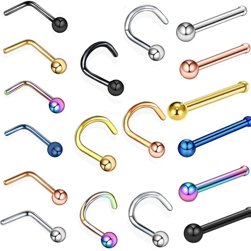 Mengmingna Fashion 7 Figure Nose Stud Ball Segment Screw Nose Ring Nose