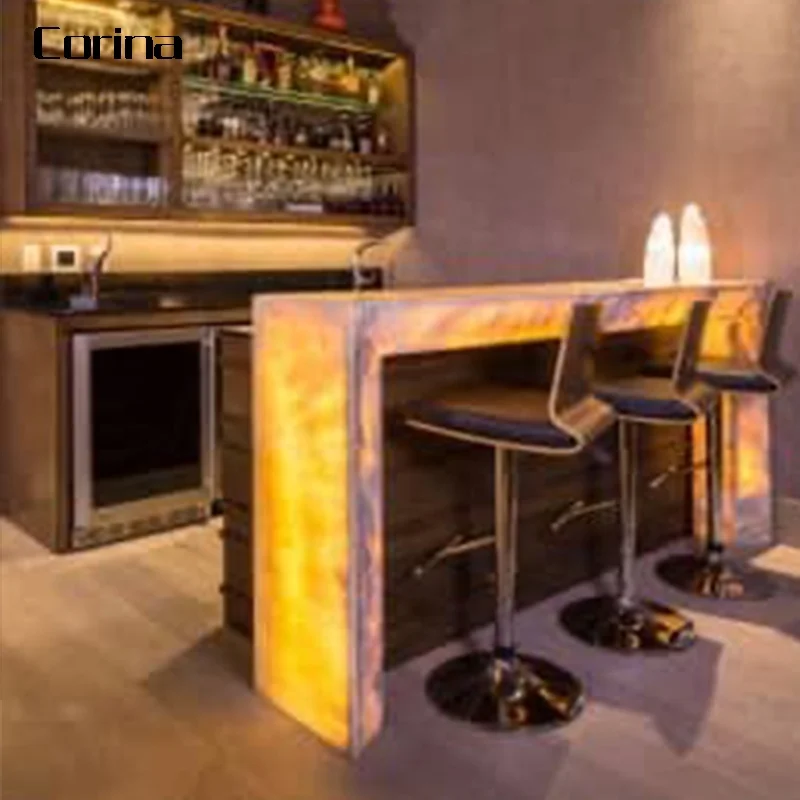 Custom Co Rian Translucent Onyx Marble Stone Illuminated bar Luminous bar Western Style bar Counters Design
