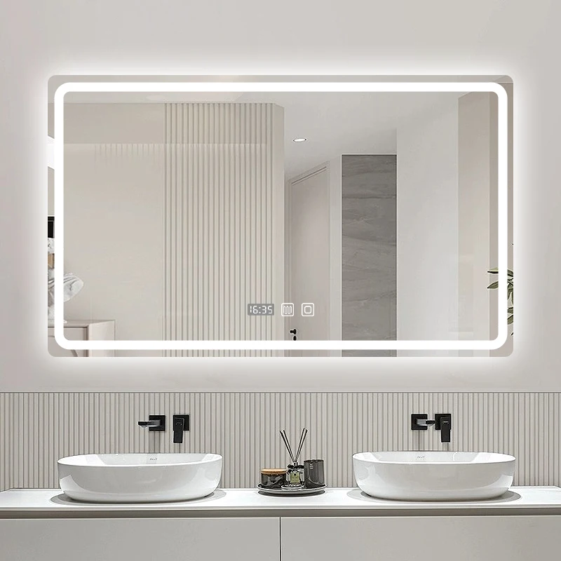 Large LED Bathroom Mirror Smart Mirror with Adjustable Color Temperature and Anti Fog Feature for Spacious Bathrooms