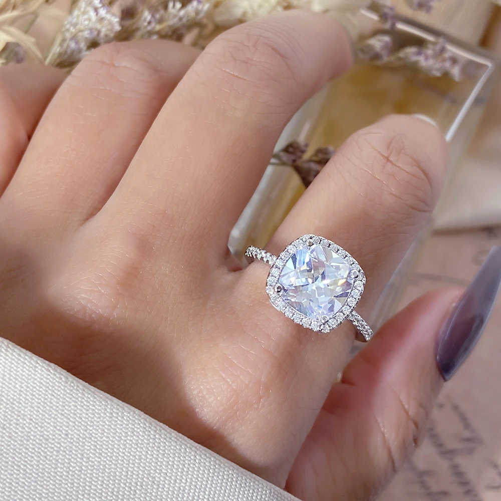 FOXI Pure 925 Silver Rings Fashion Crystal Engagement Ring for Women Bling  5A Cubic Zirconia 925 Sterling Silver Wedding Rings