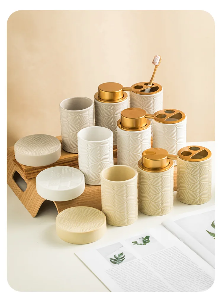 product ceramic four piece home decorative bathroom gargle cups and accessories bathroom wash and toiletry set-4