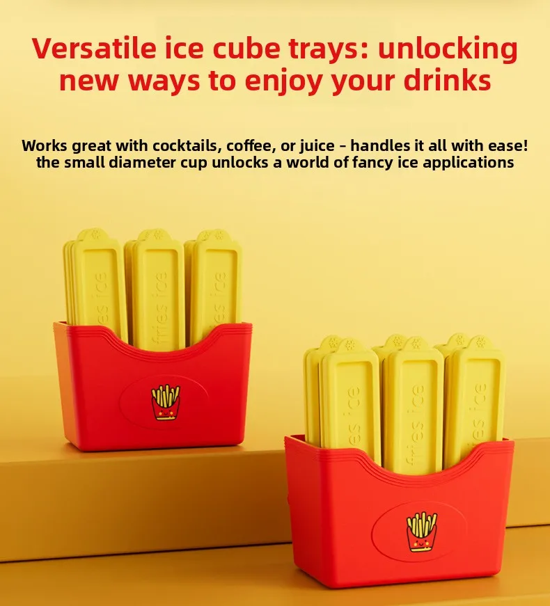 French Fries Shaped Large Square Ice Pillar Mold Household Food Grade Long Stick Ice Cube Maker Silicone Tool for Ice Lolly supplier