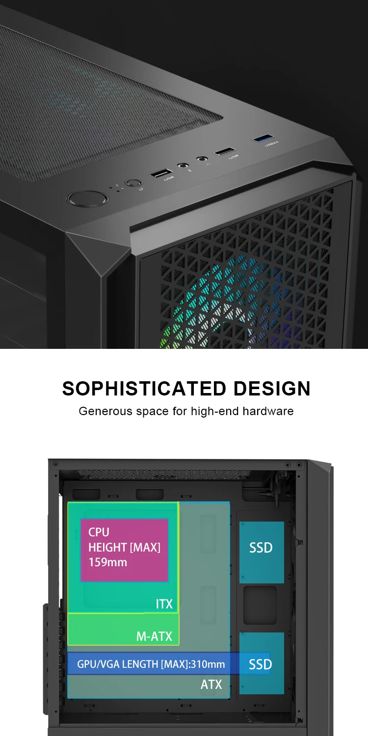 2023 Hot Sale Atx Gaming Case Computer Parts Computer Pc Case With