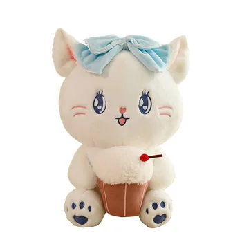 Unisex Cute Ice Cream Cat Plush Toy Bow Rabbit Action Figure PP Cotton Filled for Children and Mall Girl Gift Anime Style