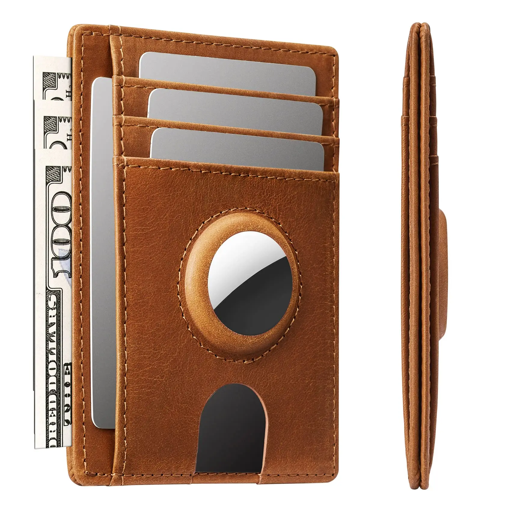 New Design Airtag Leather Rfid Slim Card Holder Money Clip Coin Pocket Id Credit Men Wallets
