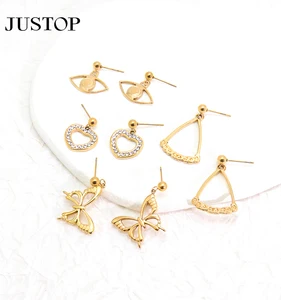 Fine Stainless Steel 2026 18k Gold Plated Geometric Shape Trendy Pendant Stud Earrings Jewelry