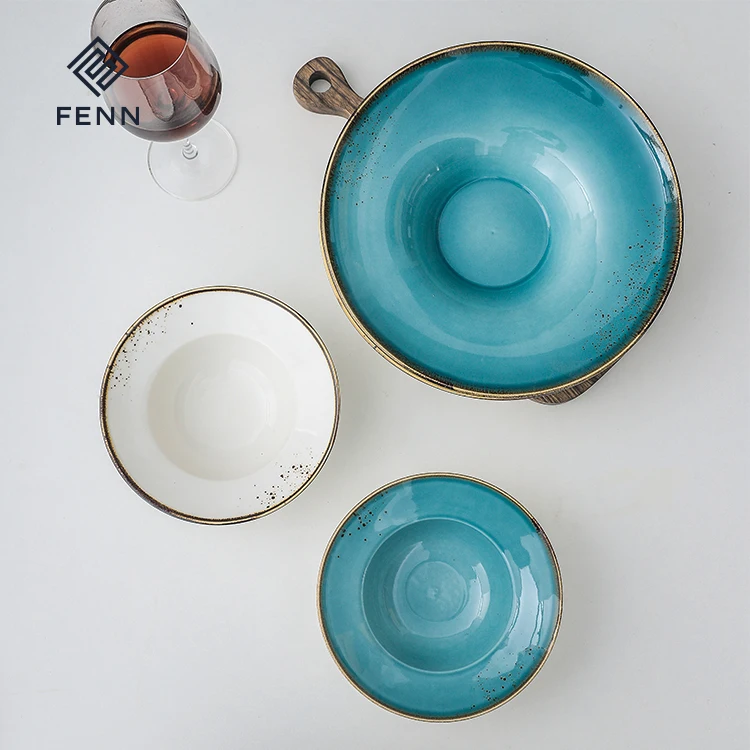 FENN wholesale healthy glazed porcelain bowls hat shape hotel restaurant used deep plate and spoon for home and kitchen