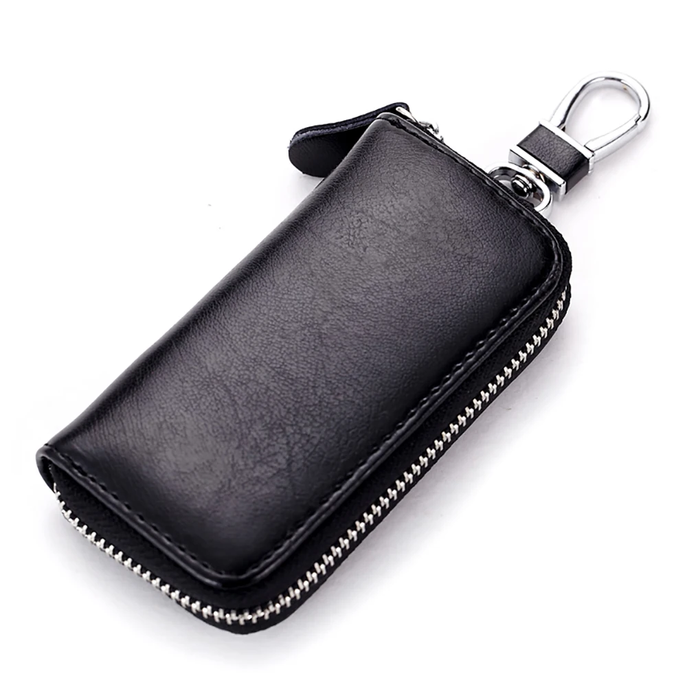 Genuine Leather Key Holder Bag with 2 Card Slot & 6 Hooks & 1 Access Card,Key Case Car Key Holder Wallet for Men Women