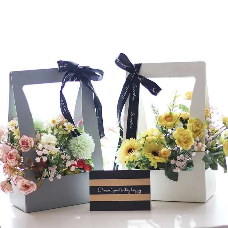 lfjfaecx 4 cajas de papel de flores para ramos cubo de almacenamiento bolsa  de floristería bolso de mano cesta de envoltura de ramo de flores caja