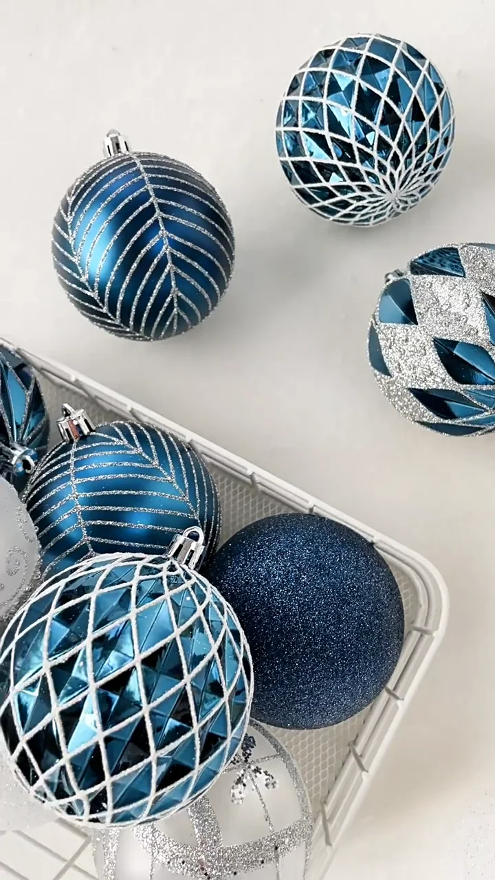 New Arrivals Blue 8cm 16pcs Decorative Plastic Custom Hanging Christmas