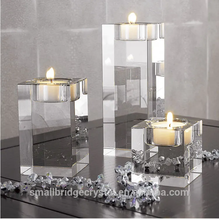 Wholesale Glass Crystal Rectangular Customs Glass Candle Holder For Home Decor