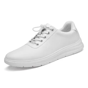 Men's White Sports Genuine Leather Mesh Lining EVA Midsole Casual Outdoor Plus Size Low-Top Lace-Up Running Shoes Spring