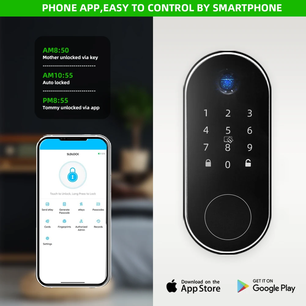 BBDHOME Touch Screen IC Card Digital Smart Locks With Mechanical Key for Tuya Hotels Security Smart Door Lock