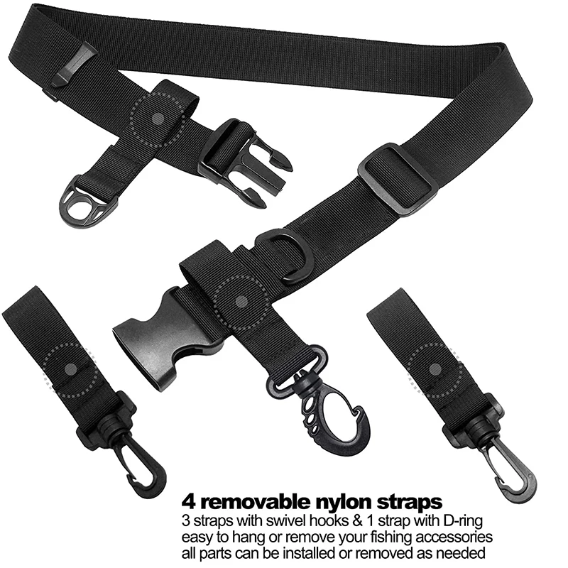 Ceinture De Pêche Réglable Avec Hameçons Et Anneaux En D - Nylon Noir
