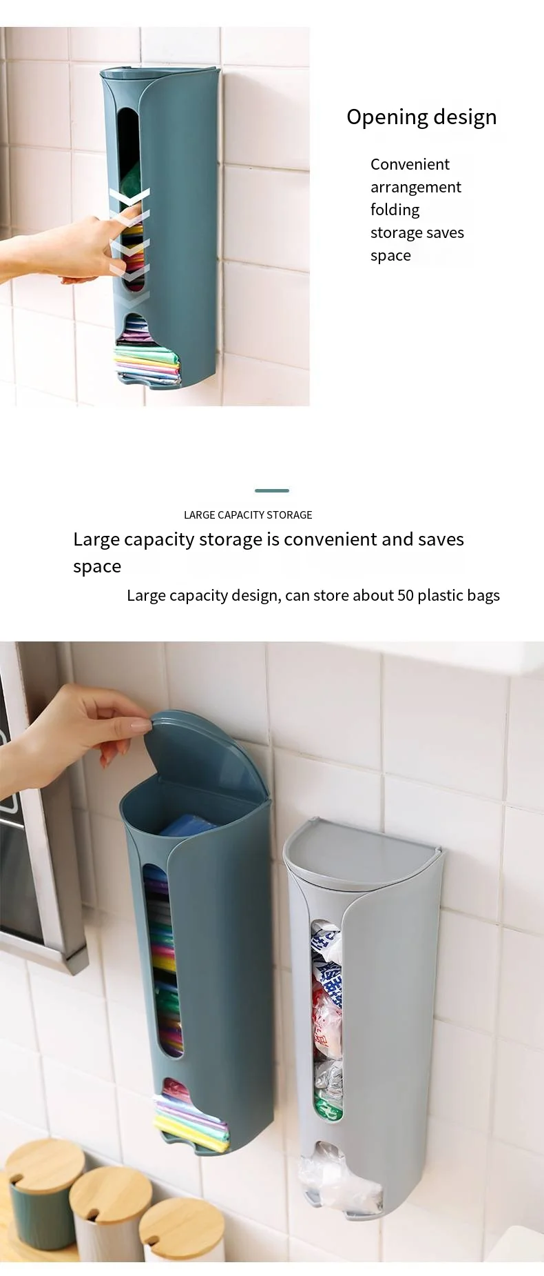 New garbage bag storage box kitchen put plastic bag collector wall mounted convenient bag extraction type details