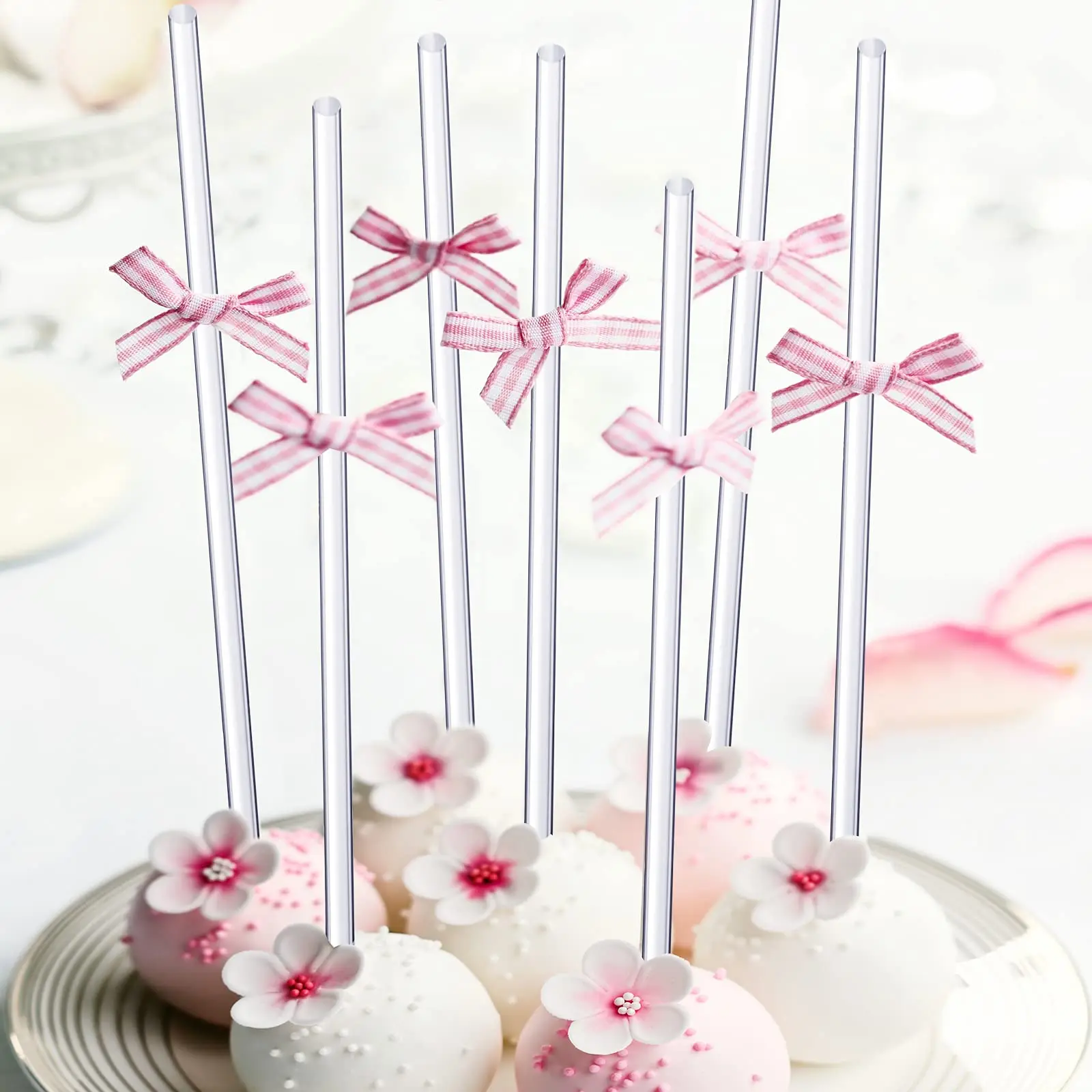thumbnail image 2 of Lollipop Sticks 300-Piece Cake Pop Kit – Includes 100 Clear Treat Bags, 100 Paper Sticks & 100 Blue Bows For Candy, Wedding Favors, Baby Showers Chocolate Rice Cakes 2 of 14