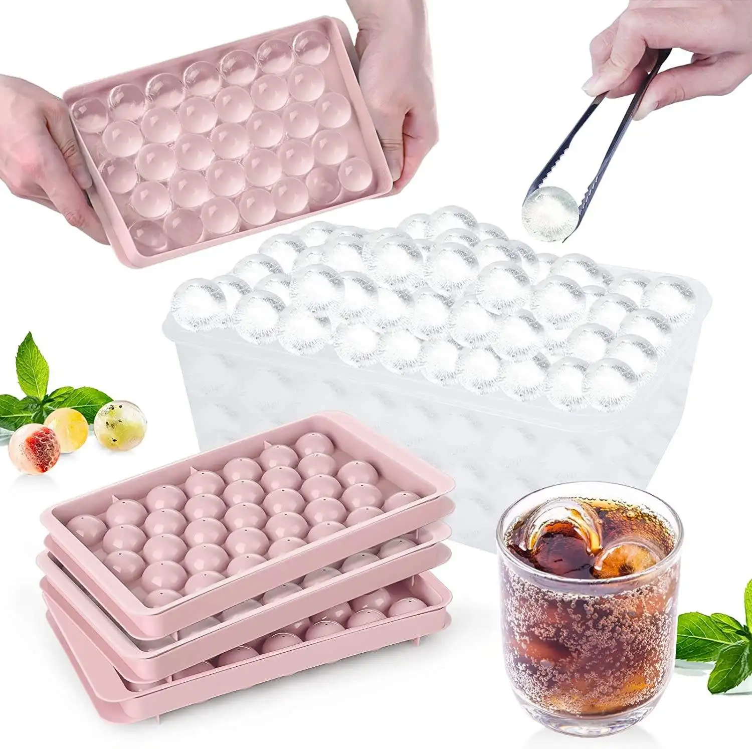 Factory Top Seller Bpa Free Plastic Mini Round Ice Ball Maker Mold Ice Cube Tray With Lid And Bin Ice Scoop manufacture