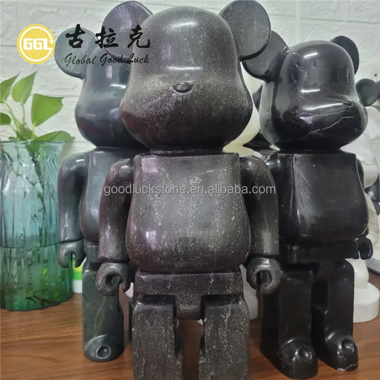 Marble Stone Carved Fashion Funny BearBrick Statue Ornaments Bear Sculptures