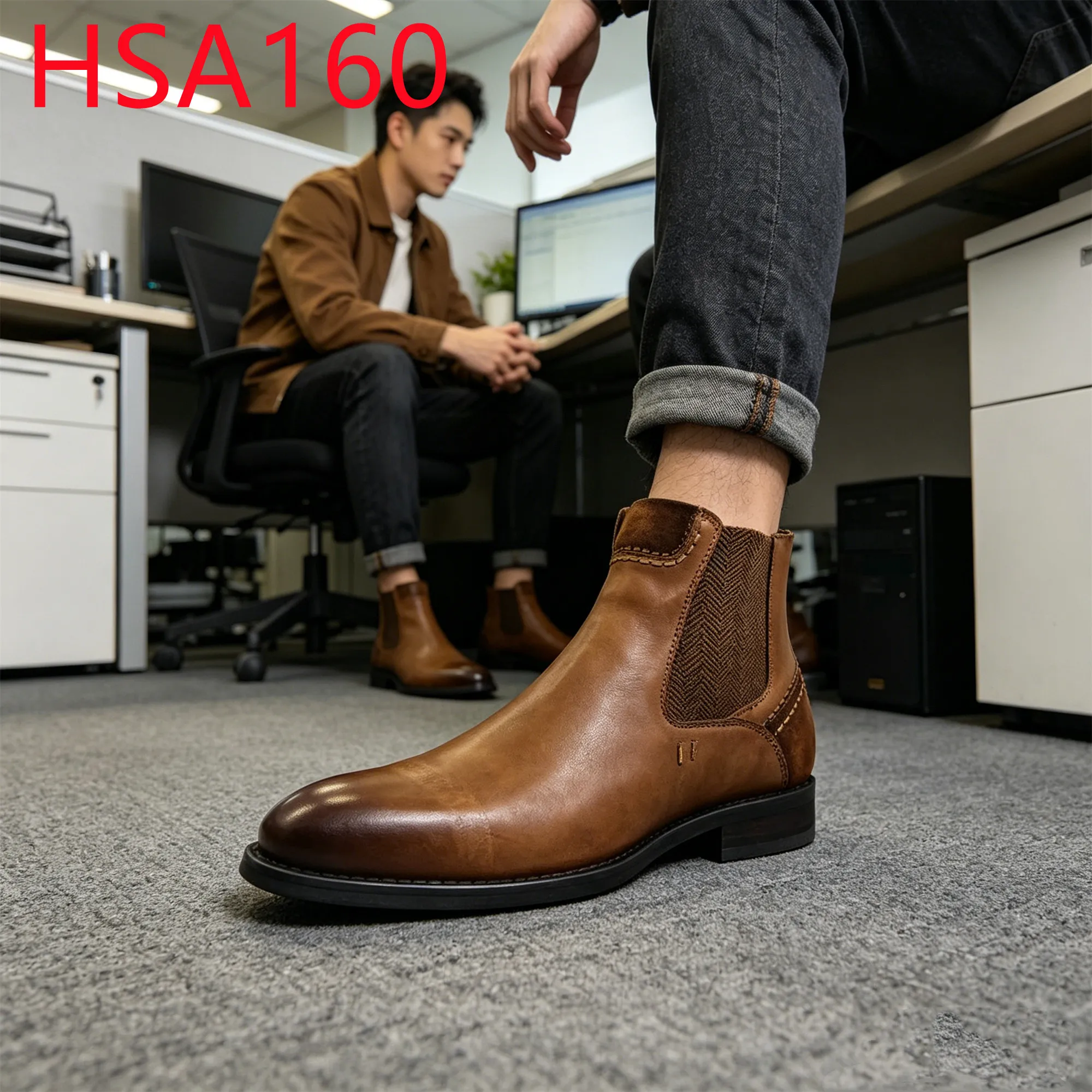 YYR,Business Reception Quality Crazy Horse Leather Men Dress Shoes Board Meeting Odor-free&pull on Style Office Shoes HSA160