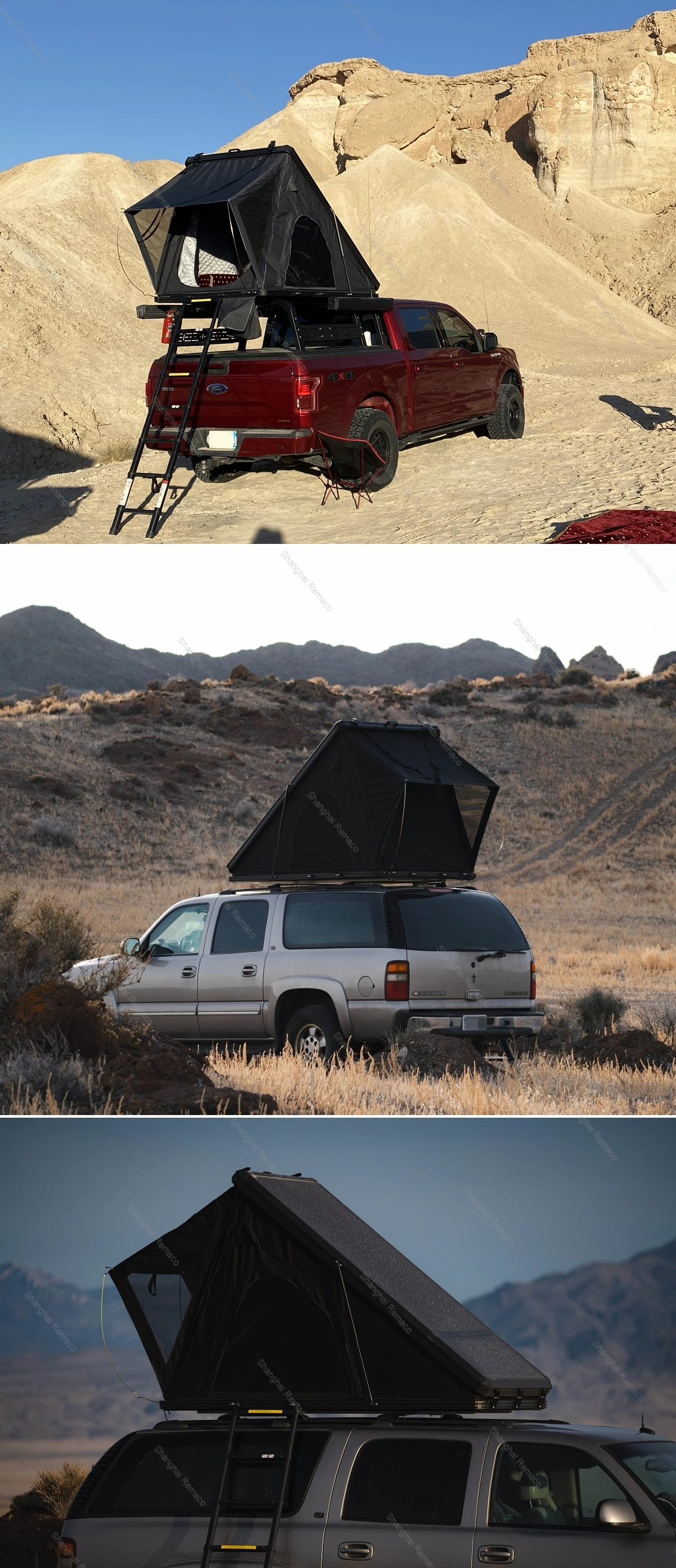 Remaco Hard Shell Roof Top Tent for 4 Persons – Black & Gray Aluminum ...