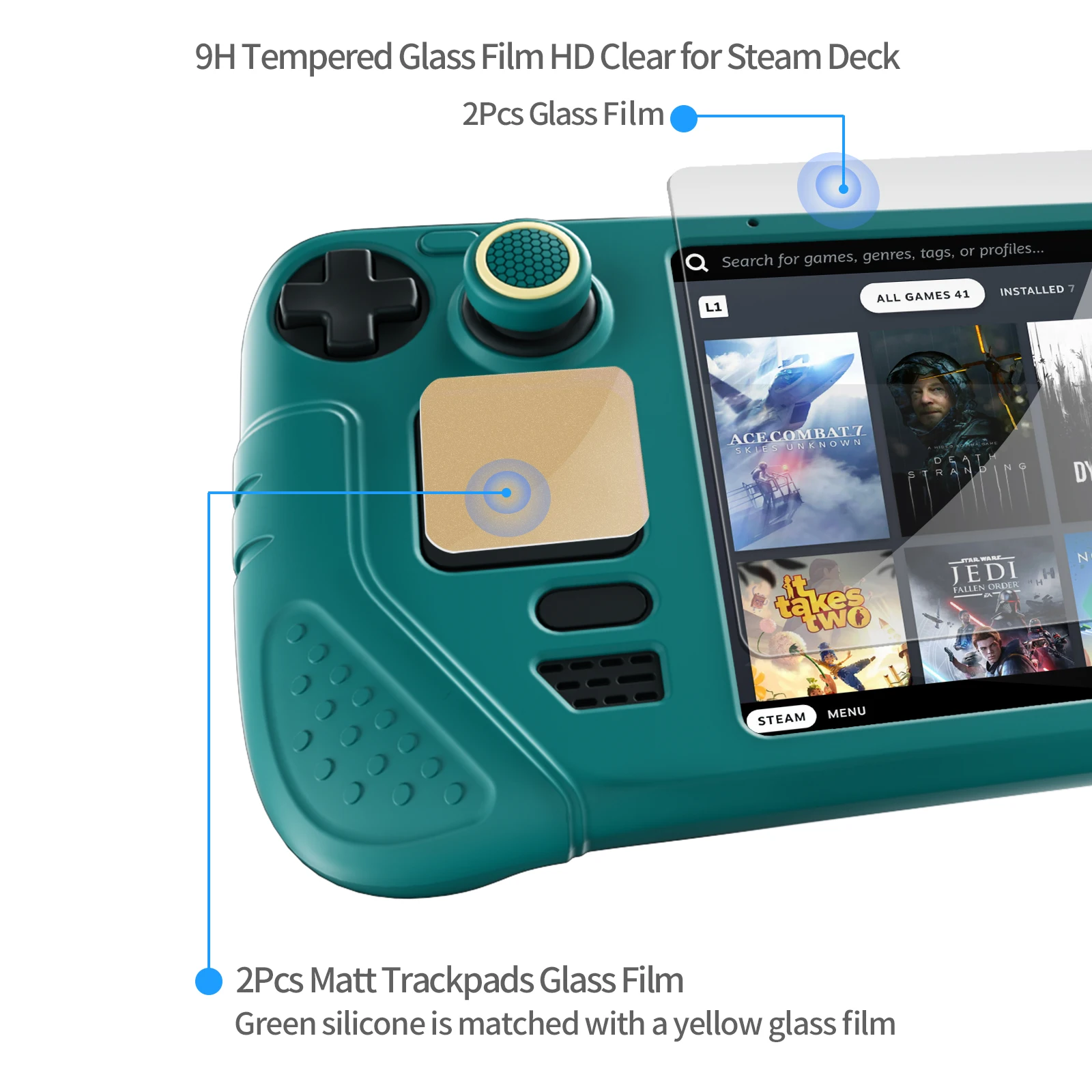  IINE Steam Deck Protective Case 9 in 1 Full Protection,Soft  Silicone Material Shockproof Case,Green : Video Games