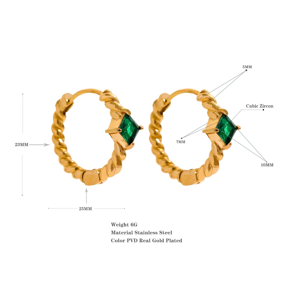 JINYOU 2107 Tarnish Free 4 Colors Fashion Trend Charm Round Geometric Jewelry 2025 Stainless Steel Green Zircon Hoop Earrings