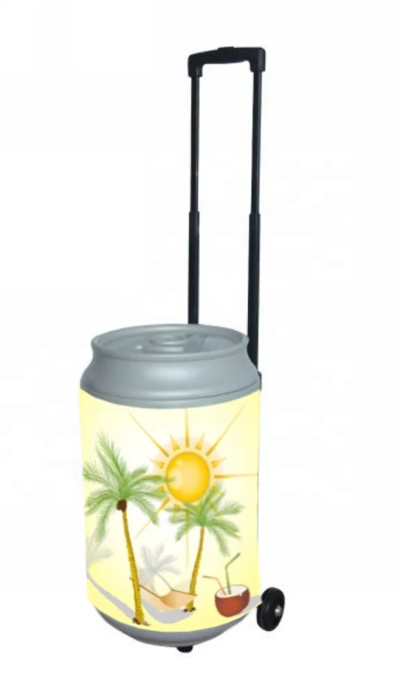 HS Plastic Beer Can Shaped Rolling Ice Bucket Cooler Box with Wheels and Handle for Camping Ice Chill Box