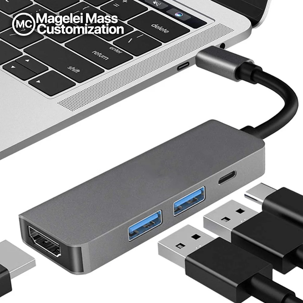 4k Video Output 4 in 1 Type C Hub Hdmi Usb 3.0 PD Charger Multifunction Adapter Usb C Hub Laptop Docking Station