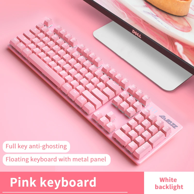 Ajazz AK687 Pink 104-Key Wired Mechanical Gaming Keyboard with LED