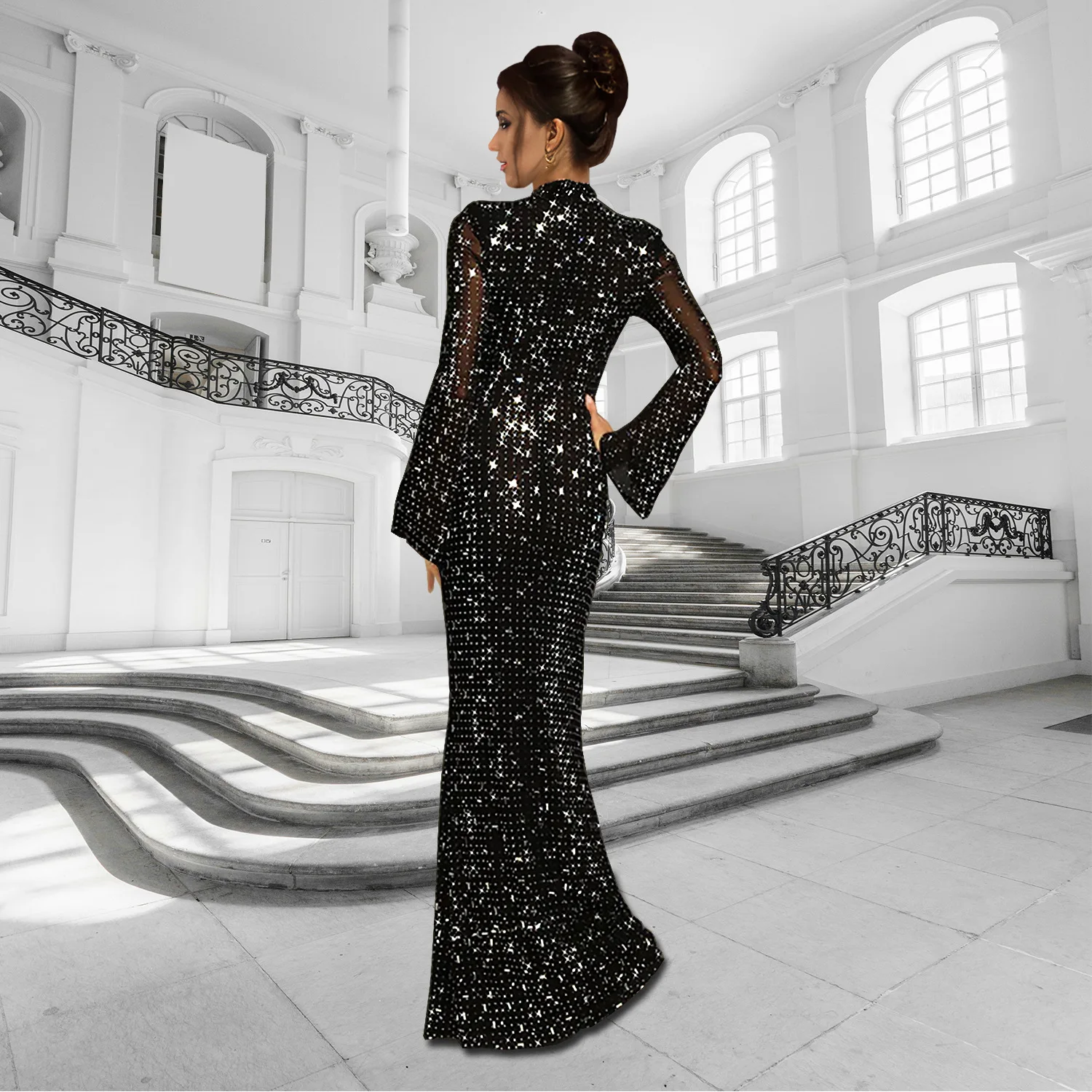 pretty long sleeve prom dresses Long Formal Cape Sleeve Prom Dress