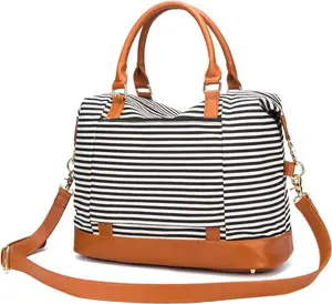 Ladies Large Leather PU Carry-On Tote Duffle Bag Zipper Weekender Overnight Trolley Fashionable Canvas Sleeve Custom Pattern