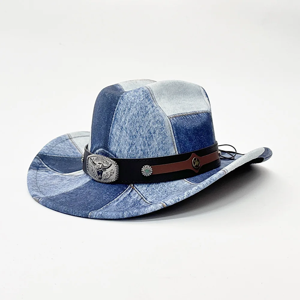 Wide Brim Denim Cowboy Wide Brim Fedora Hats Women and Men  display picture 1