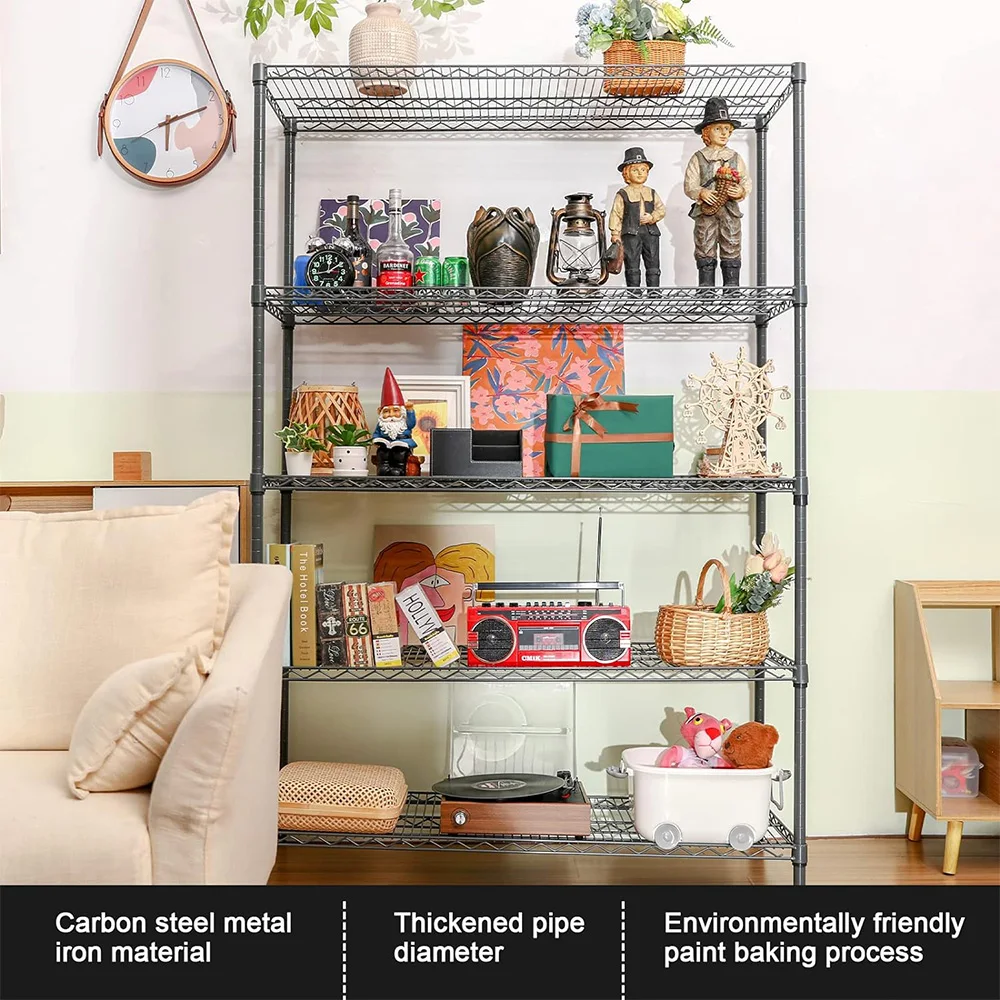 Heavy Steel 5-Tier Wire Shelf 350-Pound Capacity Grey Pantry Storage Racks for Kitchen Optimized Space Solution
